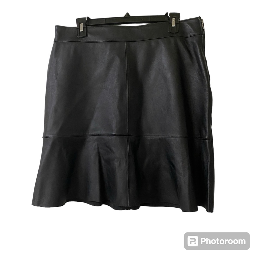 Uniform John Paul Richard Black Leather Flare Hem Mini Skirt Size 12